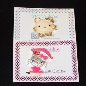 2 New Elizabeth Turner Big Buddies Magnetic Needle Minders - Kitty Brooches